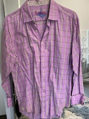 Robert Graham Lilac and Green Plaid Button-Down Shirt